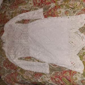 Long Sleeve Bohemian Mid Lace Pencil Dress Size Large Lace Crew  Neck